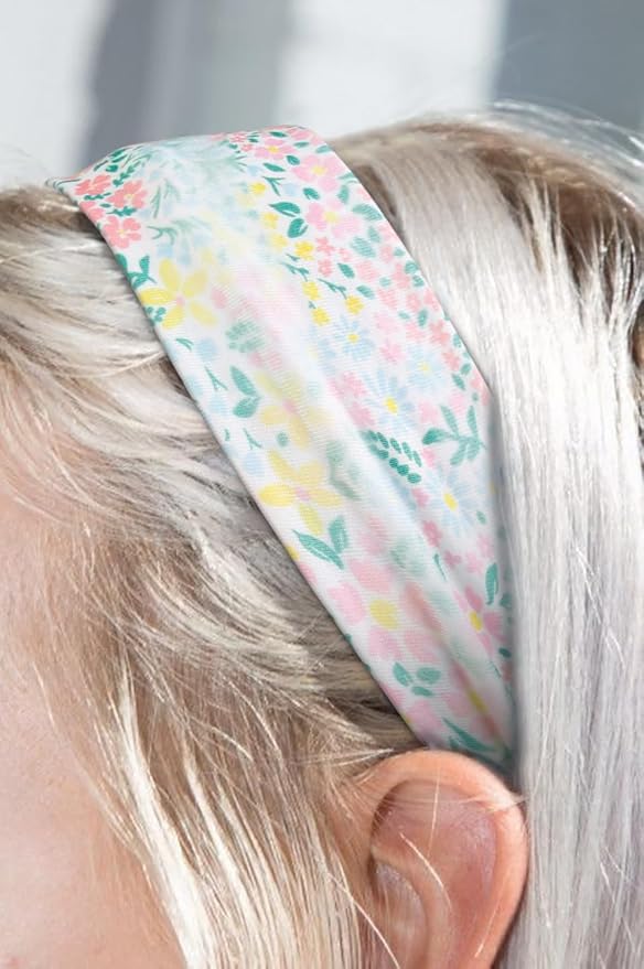 TERSE Headbands for Women Trendy Floral Print - Non Slip Summer Head Bands Soft Fabric Hair Bands for Workout Yoga Running Sport - Wide Thick Hair Wrap for Girls