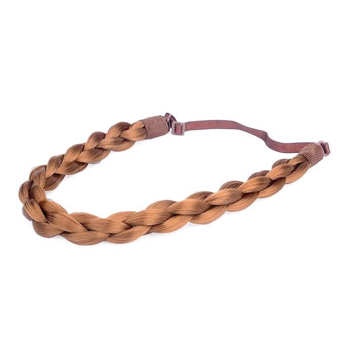 DIGUAN Chubby Narrow Synthetic Hair Braided Headband Classic Chunky Plaited Braids Elastic Stretch Hairpiece Women Girl Beauty accessory, 58g (Golden Red)
