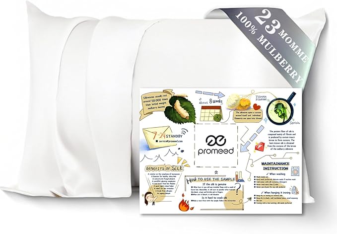 PROMEED 23 Momme White Silk Pillowcase for Hair and Skin, 100% Natural Mulberry Silk Pillow Case for Sensitive Skin, Breathable and Soft Acne Pillowcase (Queen 20"x30", White)