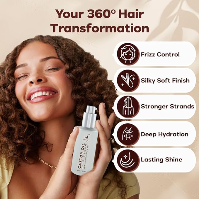 HerStyler Castor Oil Hair Serum for Hair Growth - Hair Shine Serum with Vitamin E - Hair Growth Serum - Hair Serum Heat Protectant - Vitamin E for Silky Hair - 2 Fl Oz (1 Pack) (2 Pack)