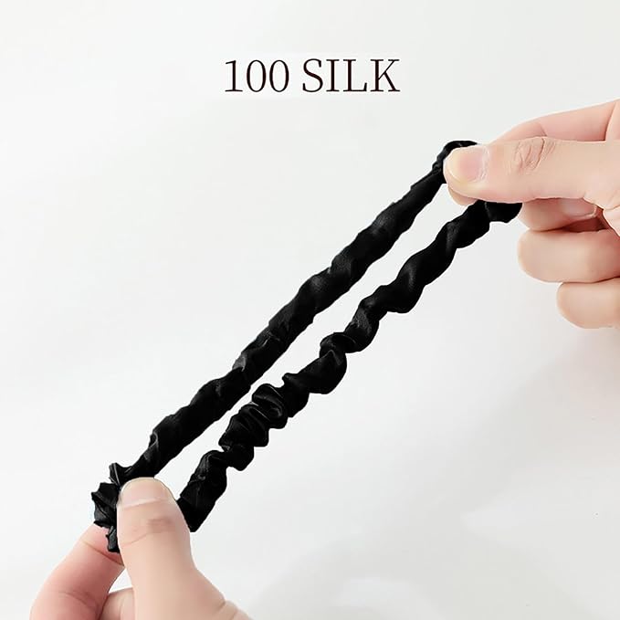 Byitre 6PCS 100% Pure Mulberry Silk Hair Tie,Natural Silk Hair Scrunchie Worn on Trip, Party, Daily Life and Other Occasions, Suitable for Giving Yourself, Family and Friends Hair Accessorie(Black)