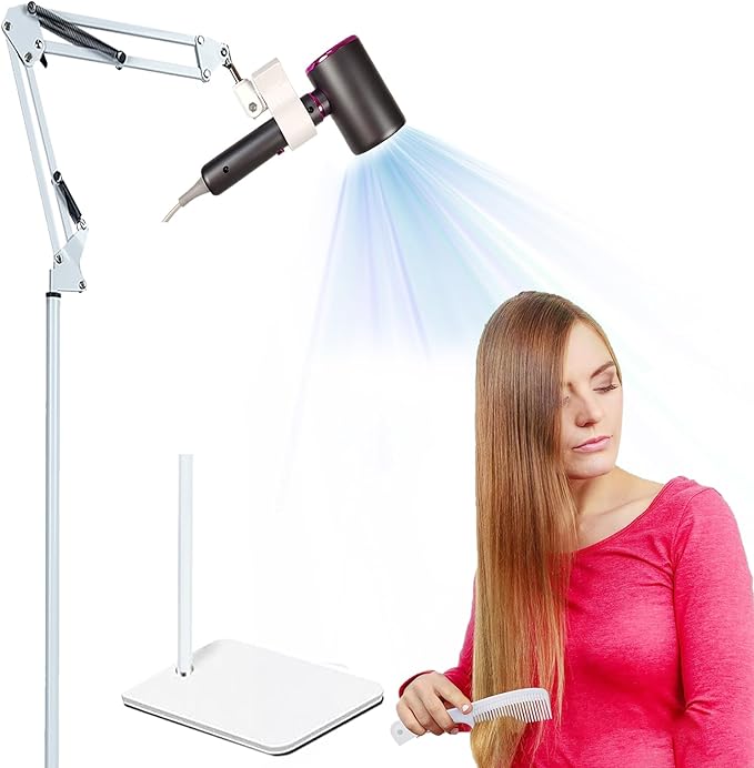 Hair Dryer Stand Holder Rotate Hands Free Hair Dryer Stand Holder，Adjustable Hands Free Blow Dryer Holder，Blow Dryer Stand Hands Free Clip Suitable for 99%
