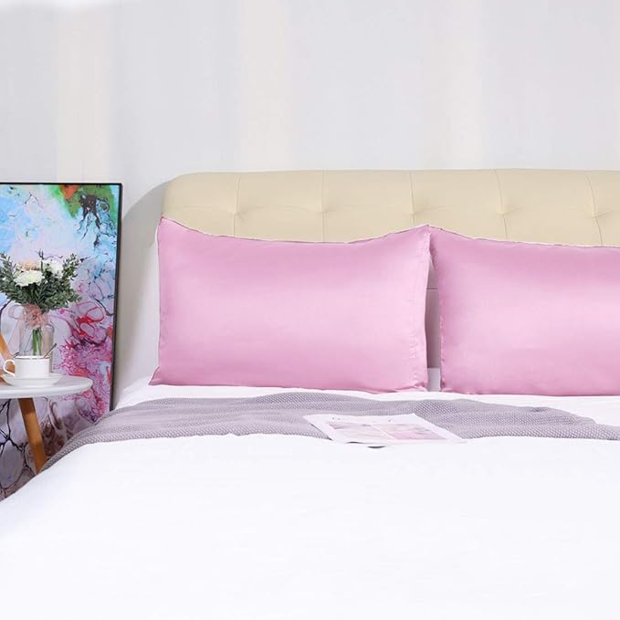 uxcell 2 Pack Silk Satin Pillowcase for Hair and Skin, Cool, Silky, Soft Breathable Pillow Cases Queen Size 20x30 Inch Sateen Pillowcase Lilac with Envelope Closure