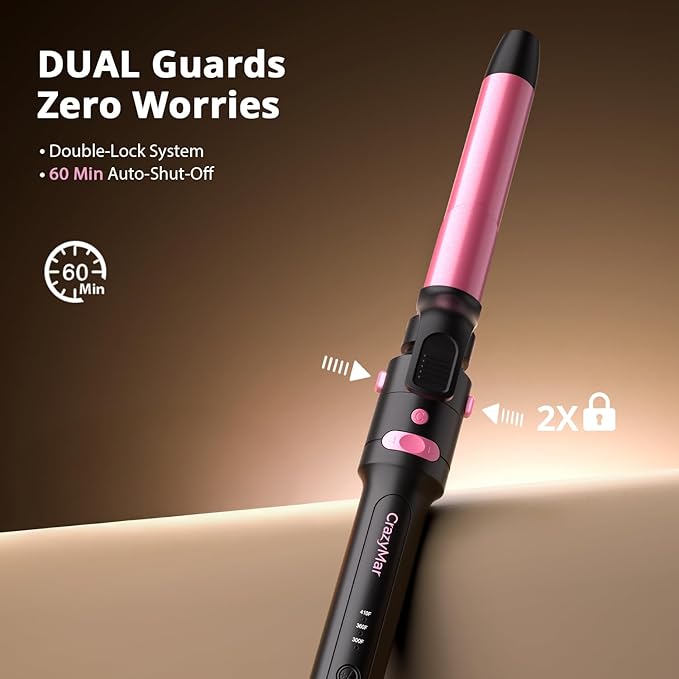 5 in 1 Automatic Rotating Curling Iron Set, CrazyMar Curling Wand Set - 5 Barrels (3/4,1,1/4 Inch) Dual Voltage Curling Wand for Professional Hair Styling, Travel, Ceramic Coating(Hot Pink)