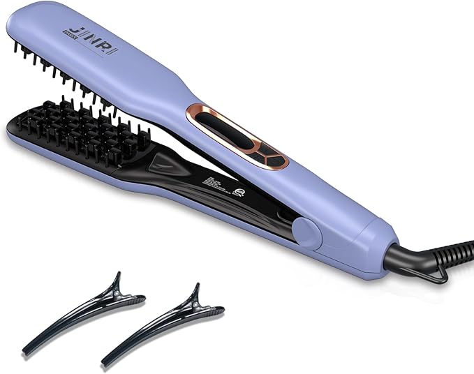 JINRI Hair Iron, Hair Brush, Pumped-Up Volume, Adjustable Temp, 360 ° Tail Rotation, Lasting Volume, for Short Or Thin Hair, Dual Voltage (100-240V), Volumizing Hair Iron, Purple, 1.25 inch
