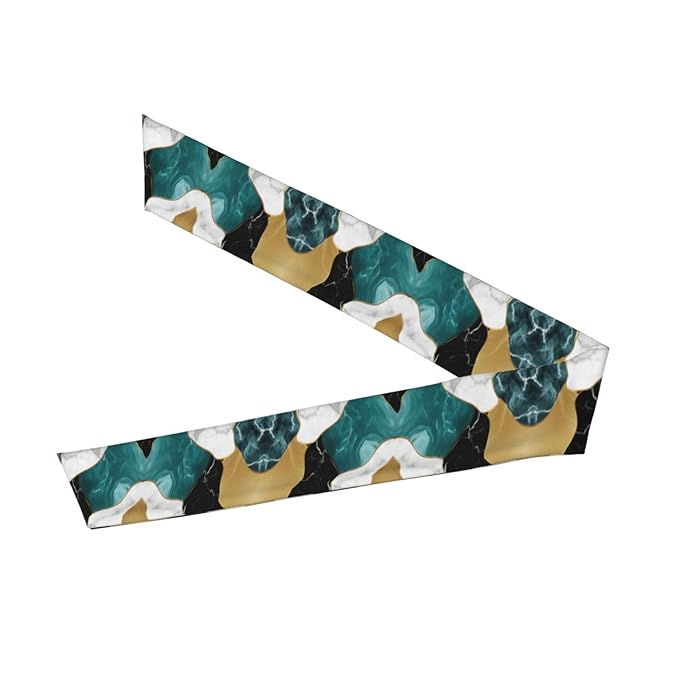 Boys Girls Cool Sports Sweat Band Head Decor for Running Athletic Spa, Long Multipurpose Abstract Watercolor Painting Gold Blue Turquoise Black White Gray Marble Head Ribbon Headdress