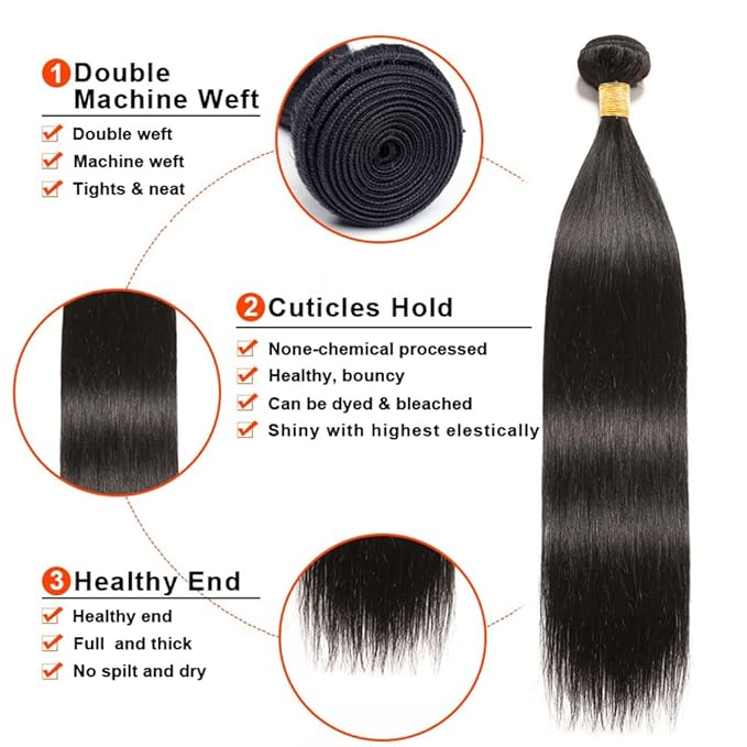 Bundles Human Hair Color 1B Straight Bundle Brazilian Virgin Soft and Silky Remy Hair 3 Bundles 22 24 26 Inch Double Weft Natural Black Straight Bundle Hair Weave 300g