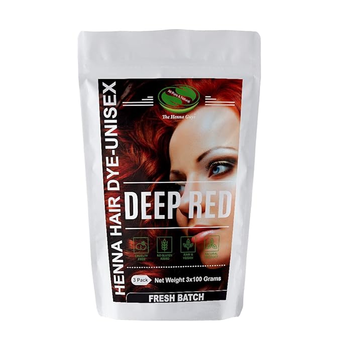 3 Packs Of Deep Red Henna Hair & Beard Color/Dye 100 Grams - Natural Hair Color, Plant-based Hair Dye - The Henna Guys