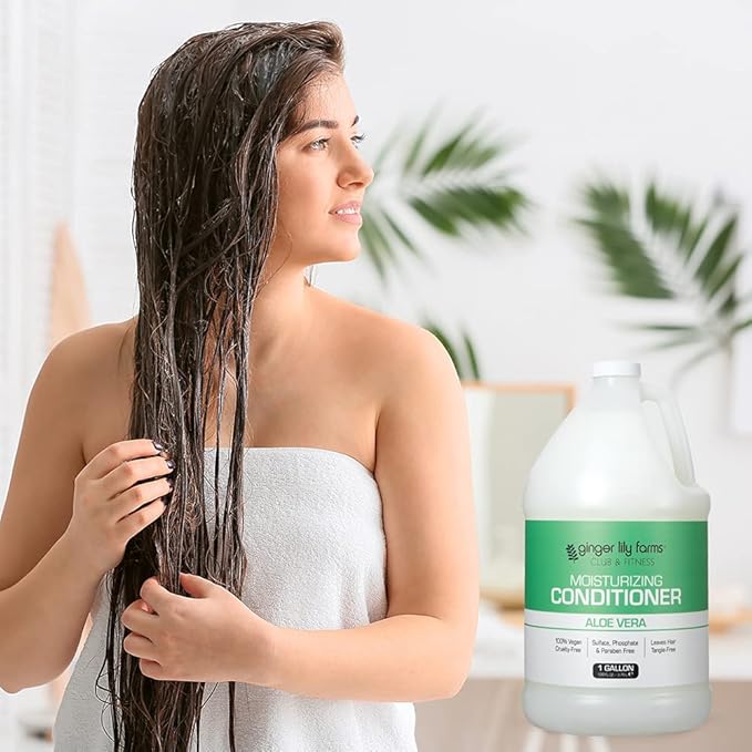 Ginger Lily Farms Club & Fitness Moisturizing Conditioner for Dry Hair, 100% Vegan & Cruelty-Free, Aloe Vera Scent, 1 Gallon (128 fl oz) Refill, white