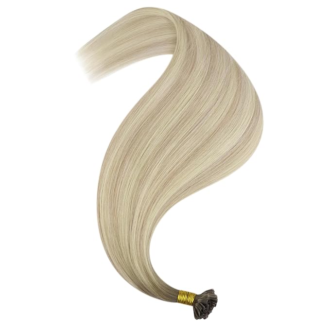 YoungSee U Tip Hair Extensions Human Hair Ash Blonde with Platinum Blonde Balayage Utip Real Hair Extensions for Women 20In 1G/S 50G