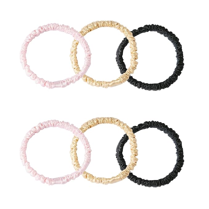 Silk Scrunchies for Women Hair 100% Mulberry Silk Hair Ties with Elastic Band Pack of 6 Silk Scrunchies No Damage