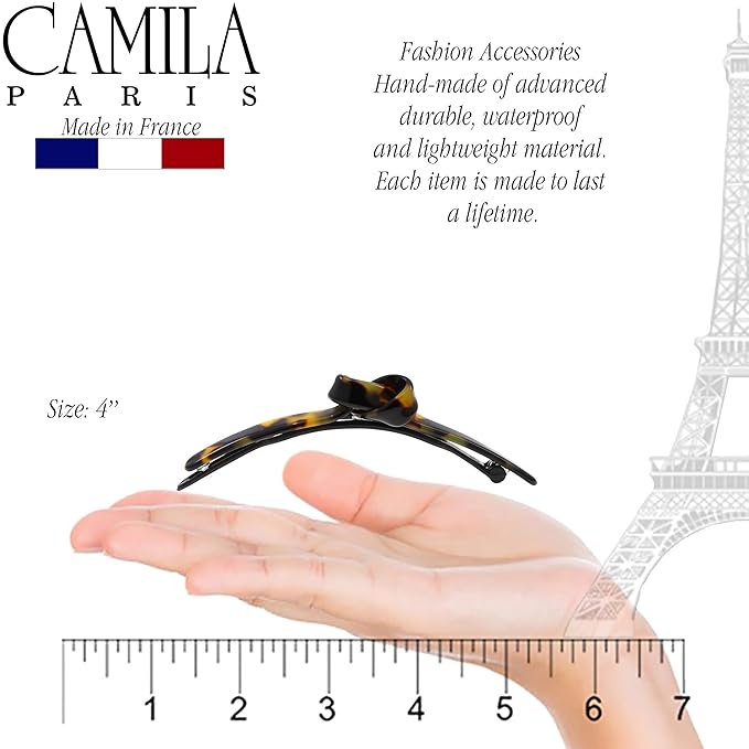 Camila Paris CP3352 French Hair Barrette Clip for Girls, Handmade, Tokyo, Metal-Free Closure Strong Hold Grip Hair Clips for Women, No Slip Durable Styling Girls Hair Accessories, Made in France