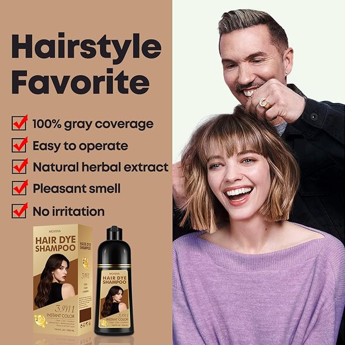 Hair Dye Shampoo 3 in 1, Black Hair Dye for Men & Women, Long Lasting Hair Color for 100% Gray Hair Coverage, Easy to Use, Shampoo for Color Treated Hair Dye 16.9 Fl Oz (Black)
