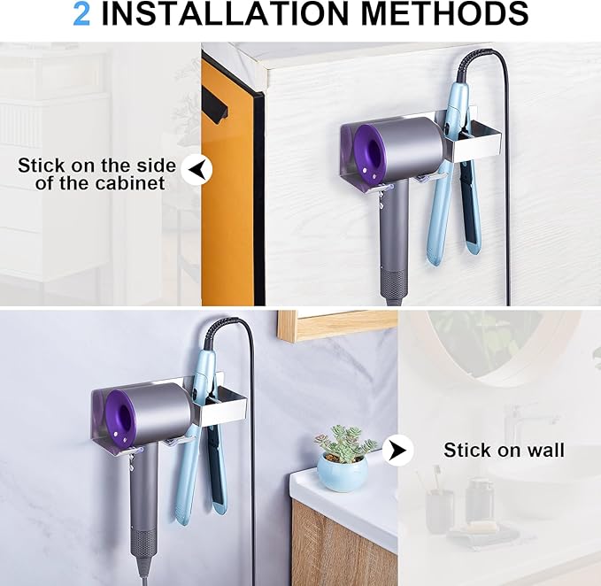 Hair Straightener Holder for Wall, Adhesive Straightener Holder, Blow Dryer Holder Wall Mounted, Stainless Steel Hair Dryer Holder Curling Iron Organizers Storage, Bathroom Hair Tools Holder