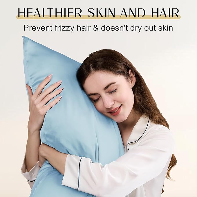 ZIMASILK Upgraded 100% 6A Grade Pure Mulberry Silk Pillowcase for Hair and Skin Silk Pillow Cases with Reinforced Hidden Zipper, More Soft & Durable, Gift Box (Queen 20"x30" Light Blue)