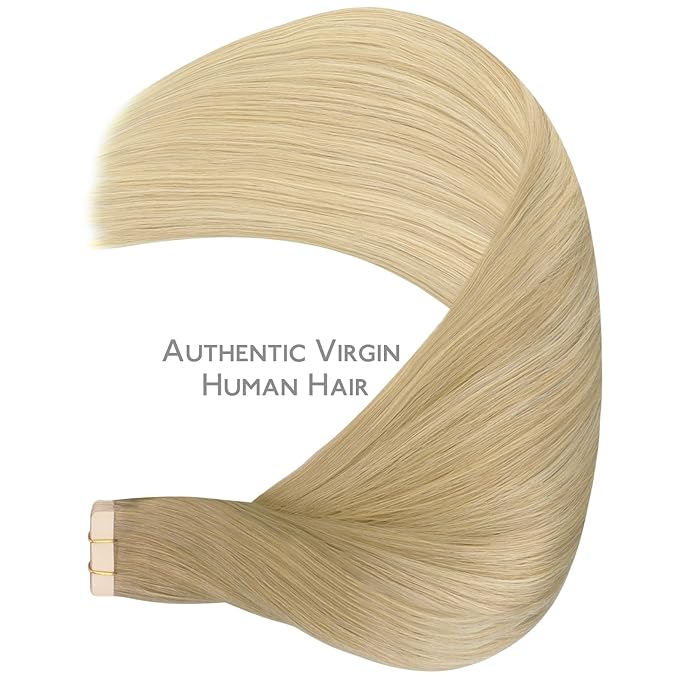 WENNALIFE Tape in Hair Extensions Human Hair, 20pcs 50g 14 inch Balayage Dirty Blonde to White Blonde Remy Hair Extensions Straight Human Hair Tape in Extensions Skin Weft Tape Extensions Human Hair