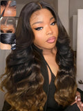 KLAIYI Ombre Brown Loose Body Wave 13x4Pre Everything Lace Frontal Chestnut Brown Drawstring Wig with Face Framing Layers Precut Lace Pre Plucked Bleached Bye Bye Knots Ready to Wear and Go Wig 22Inch