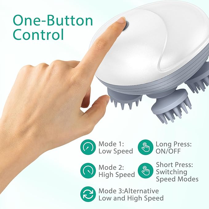 ORIA Electric Scalp Massager, Pet Massager for Dogs and Cats, Waterproof Head Massager with 4 Removable Massage Heads, 96 Nodes, for Stress Relief, Full Body Relaxation, Promote Bonding