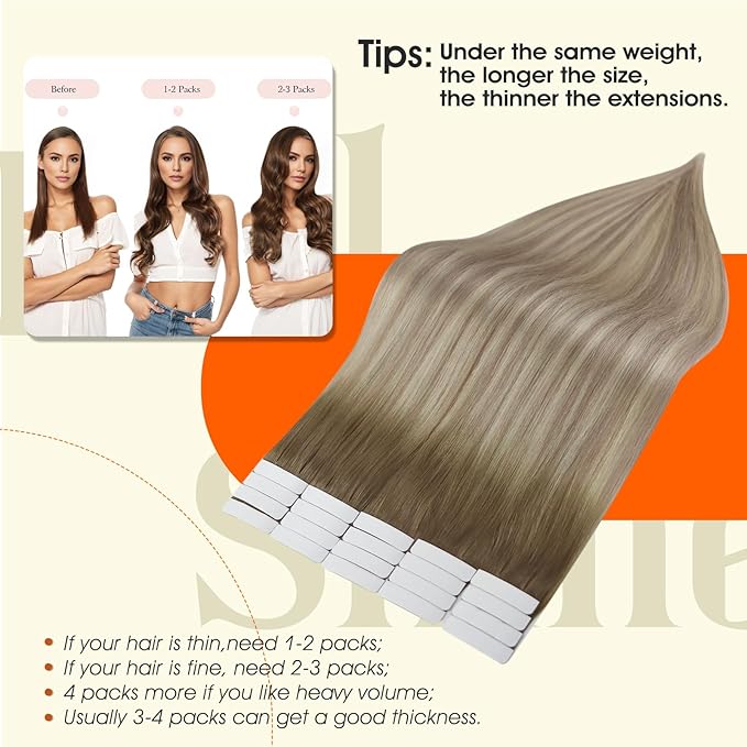 Full Shine Tape in Hair Extensions Human Hair 12Inch Balayage 8 Ash Brown Ombre 18 Ash Blonde And 60 Platinum Blonde Tape in Extensions Invisible Straight Hair 30G 20Pcs Double Sided Tape Remy Hair