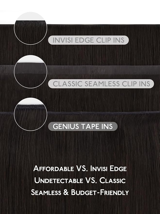 WENNALIFE Genius Seamless Clip in Hair Extensions Real Human 20 inch 140g 7 Pcs Dark Brown Hair Extensions Clip Ins Luxury Remy De Cabello Humano Straight Invisible Fuller Reusable