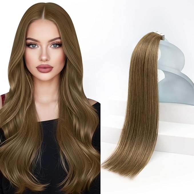 Sunny Hair Tape in Hair Extensions Real Human Hair Invisible Remy Hair Extensions Tape ins for Women Light Brown 18 inch 20Pcs