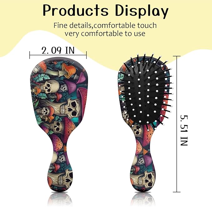 Mini Hair Brush,Cute Detangling Travel Hair Brush,Soft Bristles for Effortless Tangle Removal,Detangler Hairbrush for Women Men Boys Girls Kids Wet Dry All Hair Types (Skeleton Mushroom, Mini)