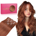 WENNALIFE Clip in Hair Extensions - Real Human Hair, 22 Inch 120g 7pcs, Dark Auburn Copper Remy Human Hair Clip Ins