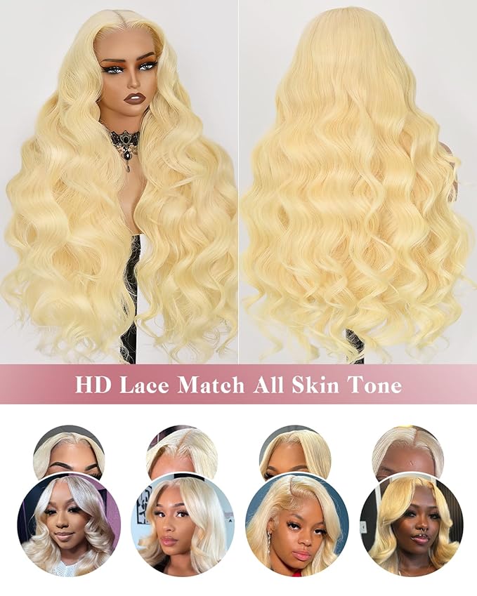 Alididi 613 Lace Front Wig Human Hair 13x4 Blonde Body Wave Hd Transparent Lace Frontal Wigs Human Hair Pre Plucked With Baby Hair 180% Density Blonde Glueless Wigs Human Hair 30 Inch