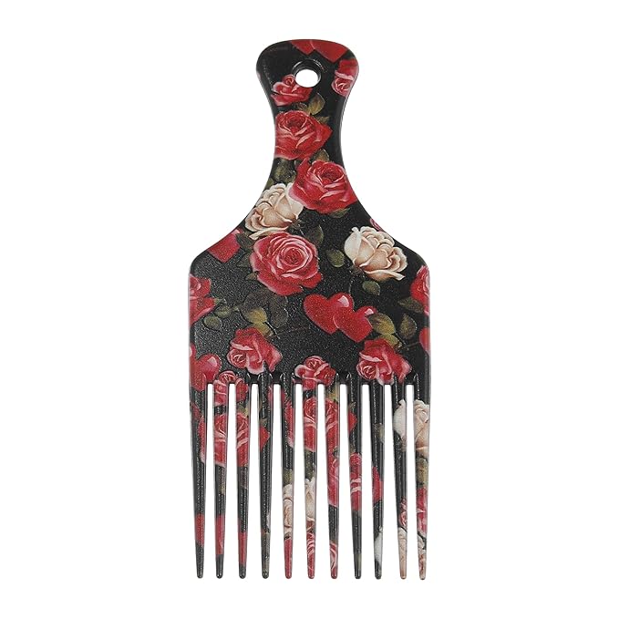 VOCOSTE Wide Tooth Afro Hair Pick Comb, Hair Styling Tool for Men Plastic Flower Pattern, 5 Inch