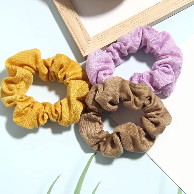 12pcs Cotton Hair Scrunchies Single Jersey Solid Color Ponytail Holders Elastic Hair Ties for Women Accessories (Camel)