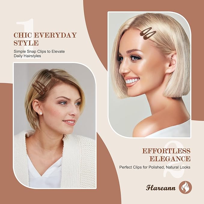 Light Brown Glossy Snap Hair Clips by FLAREANN – 50 PCS 2 Inch Non-Slip Metal Hair Barrettes for Women – Natural Neutral Hair Accessories for Everyday Styling