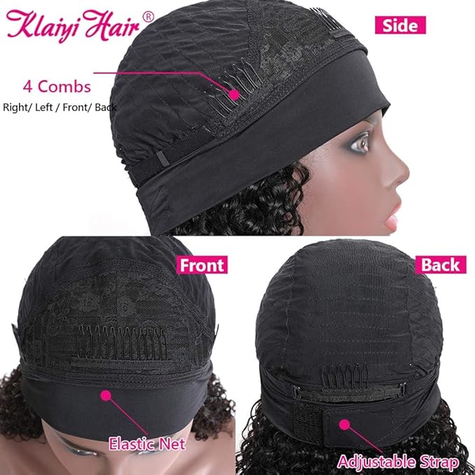 KLAIYI Headband Human Hair Wig Water Wave Curly Non Lace Front Wigs for Black Women Deep Wave Glueless Wear and Go Half Wig 30S Ready to Go Beginner Friendly 180% Density 12A Natural Hairline 14Inch