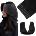 Pinkpearl Invisible Tape in Hair Extensions Human Hair, 20pcs 20inch 55g #1B Natural Black Injection Tape in Extensions Real Remy Straight Seamless Silky Human Hair Injected