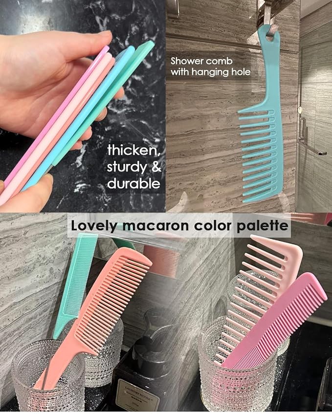 Hair Combs for Women Men, Large Wide Tooth Comb, Fine Tooth, Rat Tail Comb, Comb Set for Wet Curly Thick Thin Hair Styling Detangling (6 PCS)