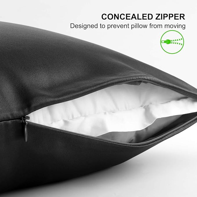 ALASKA BEAR Silk Pillowcase for Hair and Skin Beauty Sleep 100 Real Mulberry Silk Anti-Aging Pillow Slip Case Cover King Size with Zipper (1pc, Black)