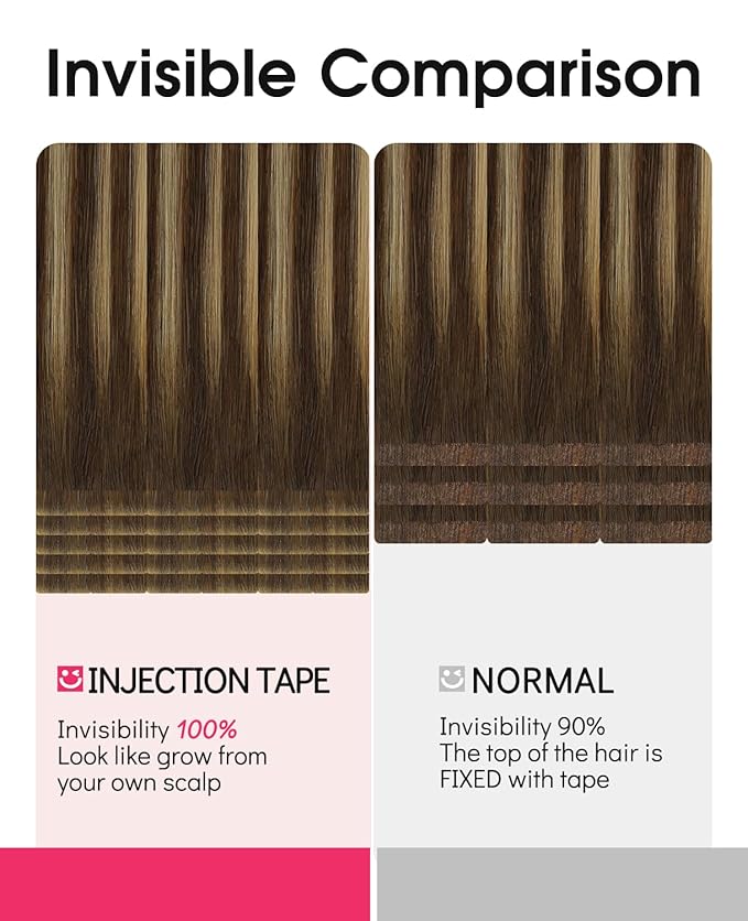 Youngsmile Injection Tape in Hair Extensions Human Hair #4/27/4 Chocolate Brown to Caramel Blonde 20pcs 35g 16 Inch Balayage Injected Tape in Hair Extensions Straight Remy Human Hair (#4/27/4,16'')