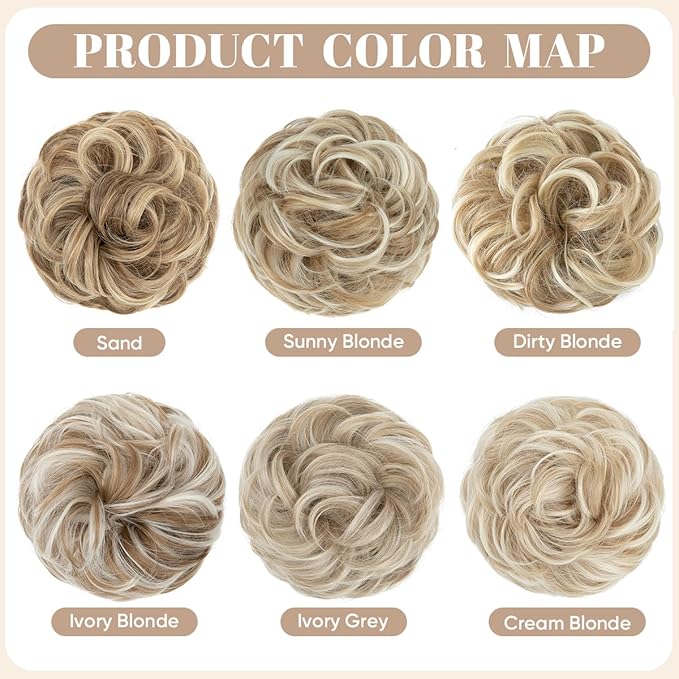 SARLA 2PCS Messy Hair Bun Hair Pieces Wavy Curly Synthetic Updo Fake Scrunchies Ponytail Extension for Women Sunny Blonde