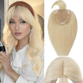 Rich Choices Real Human Hair Toppers for Women With Bang 100% Remy Human Hair Topper for Thinning Hair Clip in Silk Base Hair Topper 16 Inch #613 Bleach Blonde
