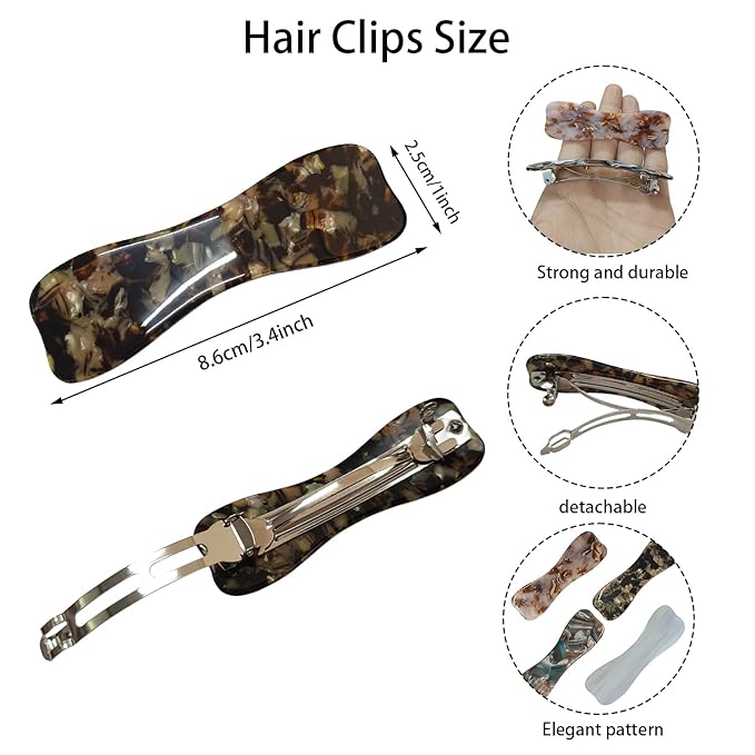 Hair Clips for Women,3.5 Inch Acetate Medium Hair Claw Clips for Women Thin Thick Curly Hair,Strong Hold No Slip Grip,French Classic Multicolor （Dark Brown Tortoiseshell Bow）