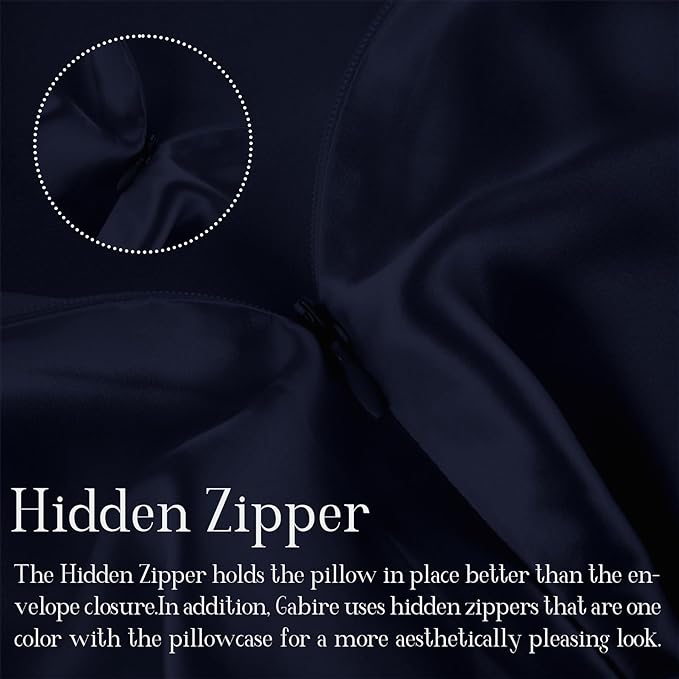 Mulberry Silk Pillowcases Set of 2, Both Sides Real Silk Pillow Cases for Hair and Skin Prevent Acne Pillowcase Organic Silk Pillowcase 2 Pack with Hidden Zipper, Navy Blue, King (20"×36")