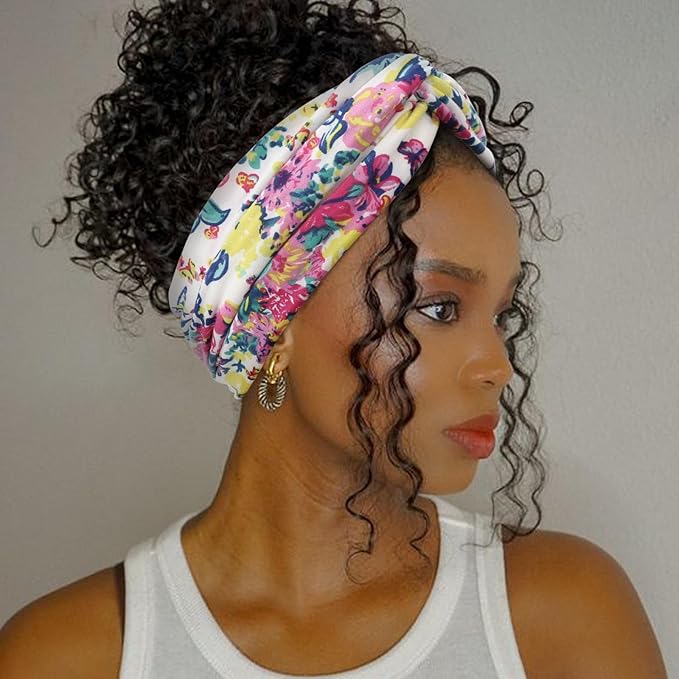 DRESHOW 6 Pack Boho Non-Slip Headbands for Women Girls Yoga Workout Running Knotted Turban Floral Printed Elastic Head Wrap