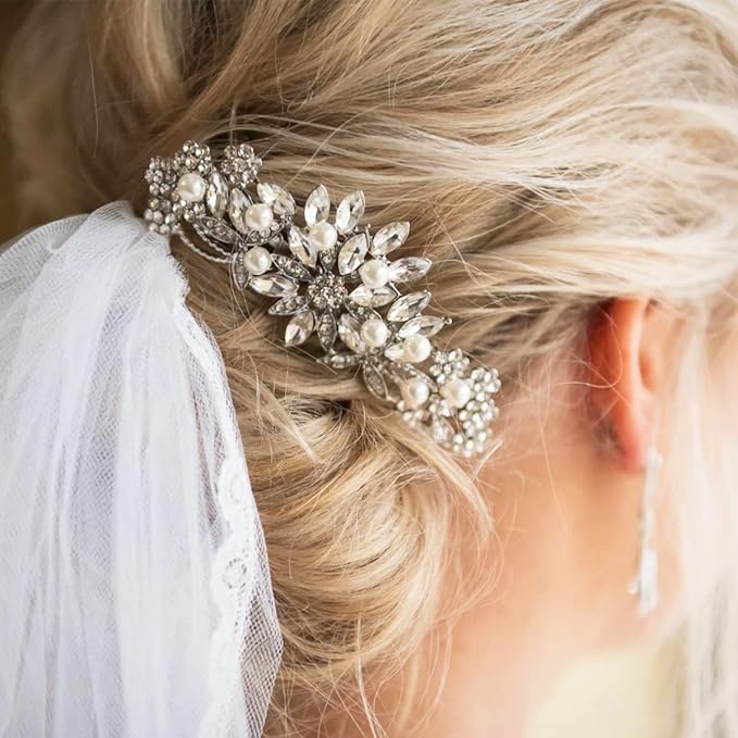 Crystal Wedding Hair Comb Bridal Hair Comb Pearl Wedding Headpiece Silver Hair Accessories