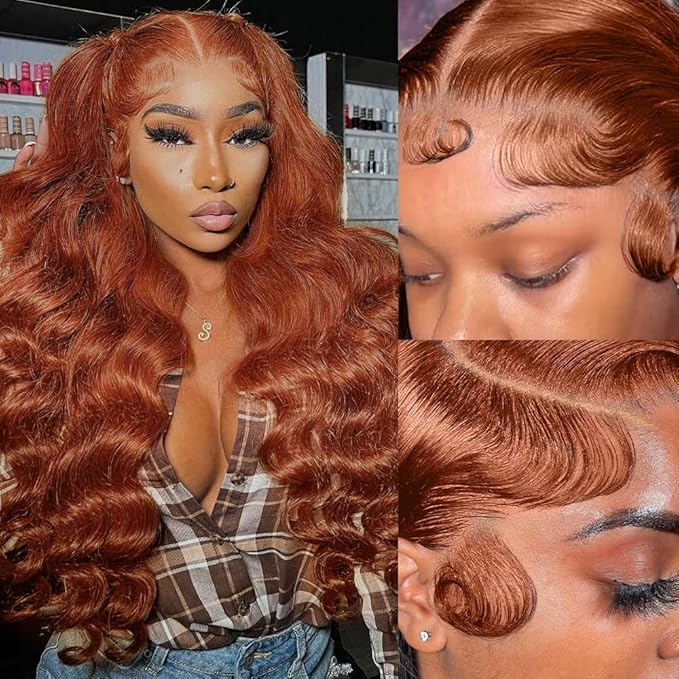 AMIRTY 200% Density Orange Ginger Lace Front Wigs Human Hair 13X4 HD Transparent Lace Front Wig Pre Plucked with BabyHair Chestnut Brown #33 Human Hair Wigs For Women Glueless Wigs