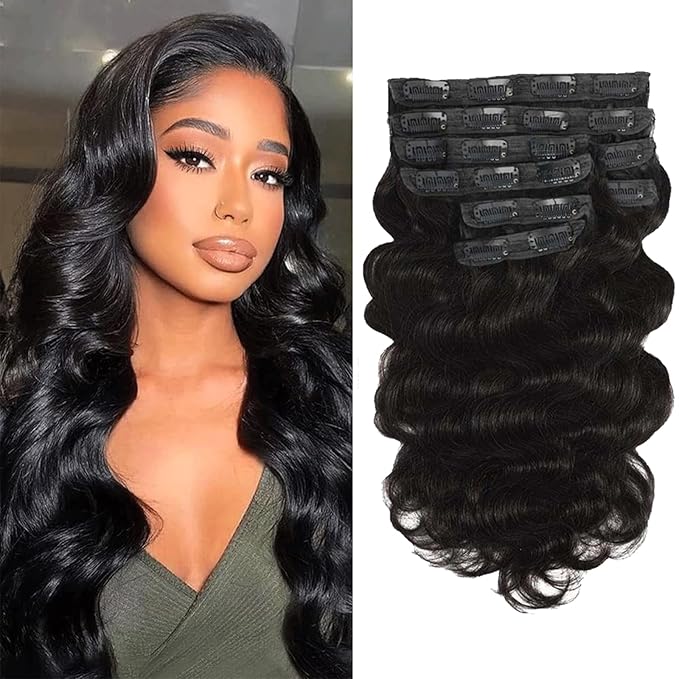 Body Wave Brazilian Clip in Hair Extensions Human Hair 8Pcs Remy Hair Extensions Clip ins for Black Women with 20 Clips 110g (18 Inch, Natural Black)