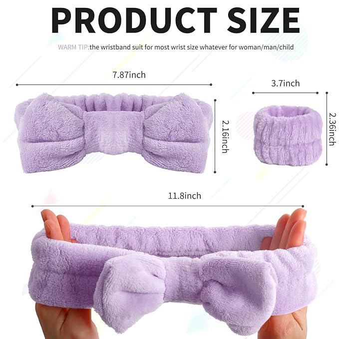 WSYUB Spa headband, Wristbands, Headband for Washing Face, 2pcs Wristlets for Sleeves Dry, Make up Headband,Purple