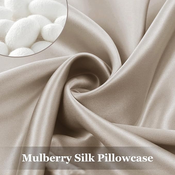 Adubor 100% Silk Pillowcase - Mulberry Silk Pillow Cases, 23 Momme 6A Grade Fibers, Silk Pillow Case for Hair and Skin Health, with Hidden Zipper (Standard 20''×26'', Beige, 1PC)