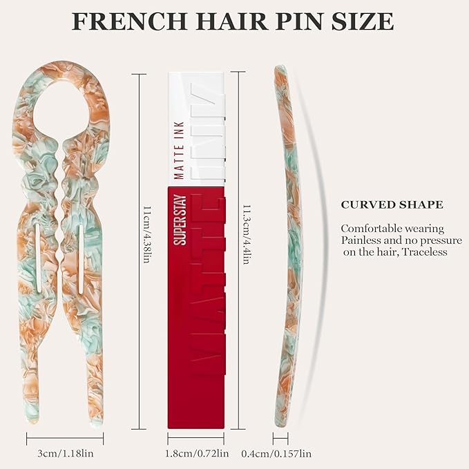 Sunolga 3pcs Prestige French Hair Pins for Women, 4.38" Large, Serrated Anti-Slip Design, Curved Shape for Better Head Fit, Coquette Elegant Hair Accessories for Updos, Chignon, Bun Hairstyles