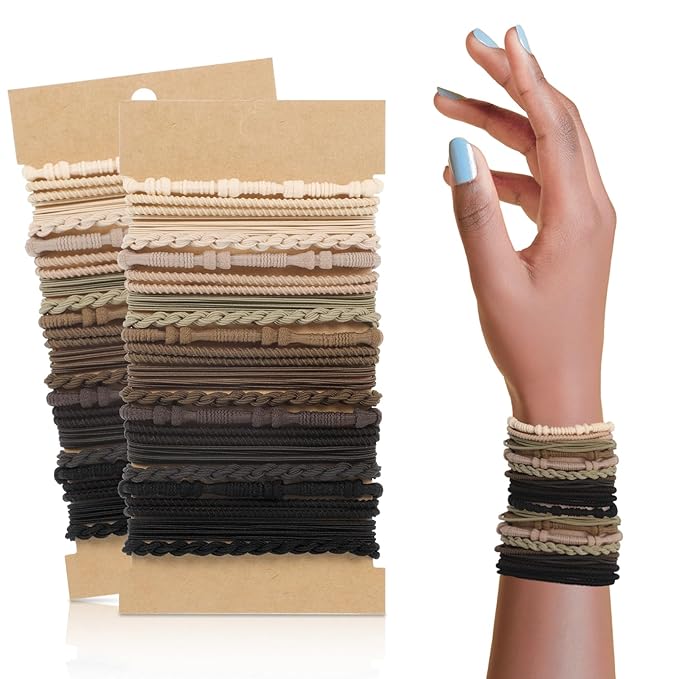 40 Pcs Boho Hair Ties, Hair Ties Bracelets for Women Neutral Colors Hair Ties Boho Accessories for Girls