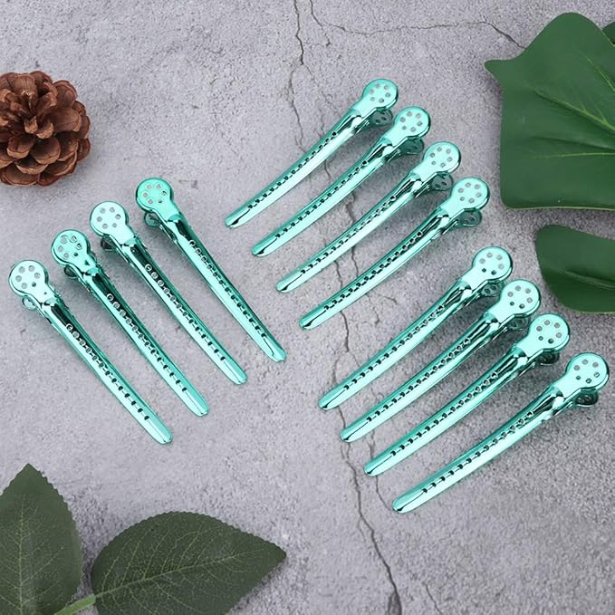 Hair Styling Clips, ANGGREK 12pcs/Box Hair Styling Clips Hairdressing Salon Sectioning Hairpins Duck Billed Hair Cutting Clips for Thick and Thin Hair Salon Styling 6 Colors(green)
