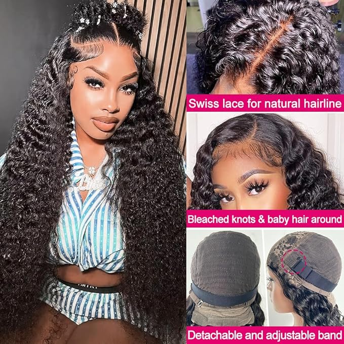 SOSATISFY Deep Wave Lace Front Wigs Human Hair 4x4 HD Transparent Lace Closure Wigs Glueless 180% Density Human Hair Wigs for Black Women Pre Plucked with Baby Natural Hairline (20 inch)